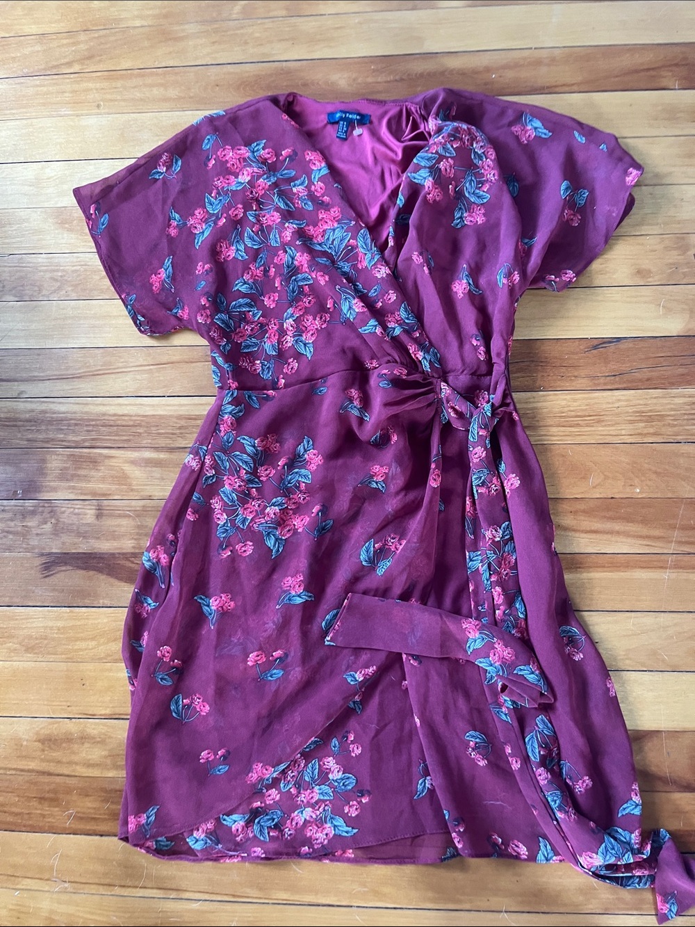 Kelly Felder Floral Wrap Dress in Wine Red